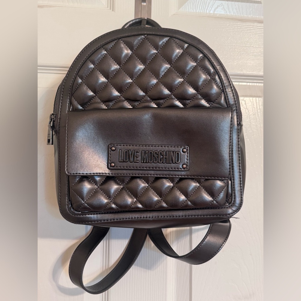 Love Moschino Pewter Grey Backpack Purse